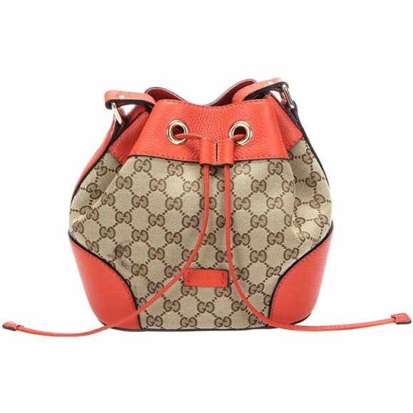 100% Authentic Gucci Brown GG Canvas Drawstring Bucket Shoulder Bag - Picture 1 of 15